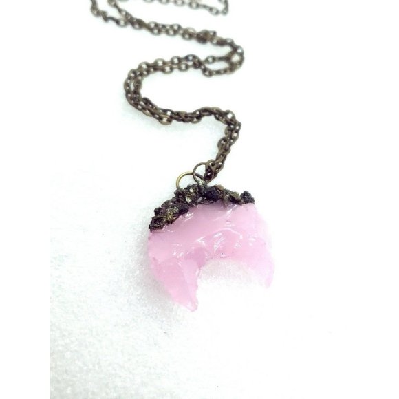 Pink moon and pyrite crystal Necklace - Picture 8 of 11